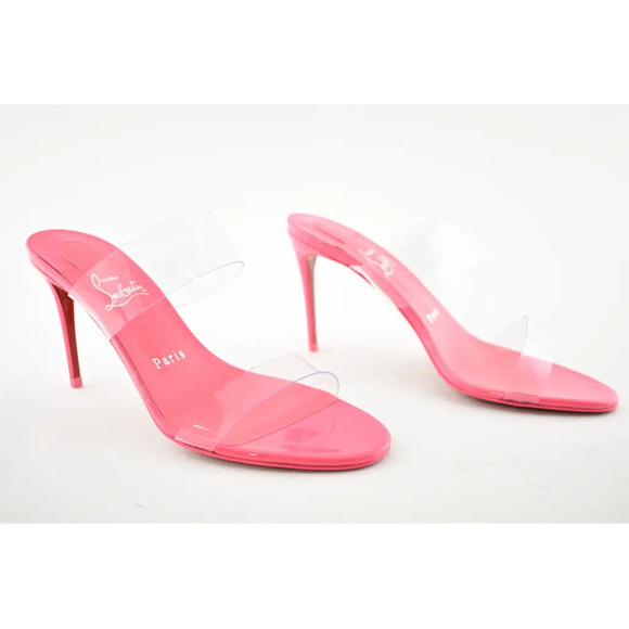 Christian Louboutin Just Nothing 85 Pink Patent PVC Sandal Mule Heel Pump 36.5 - Picture 4 of 12